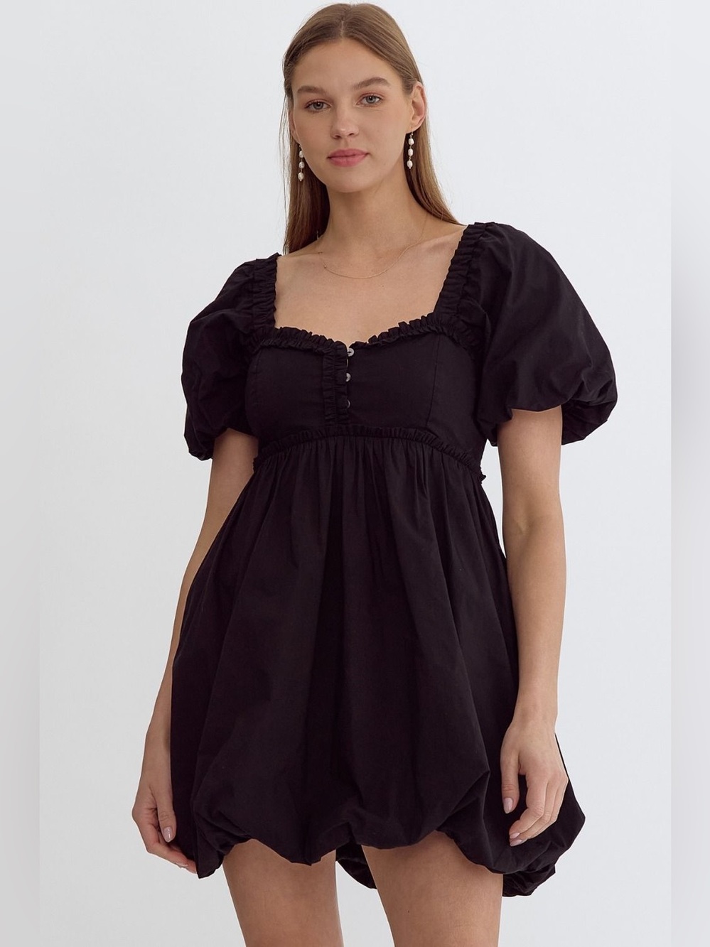 Entro | The Genevieve Puff Sleeve Mini Boho Chic Little Black Dress New Small - Picture 3 of 12